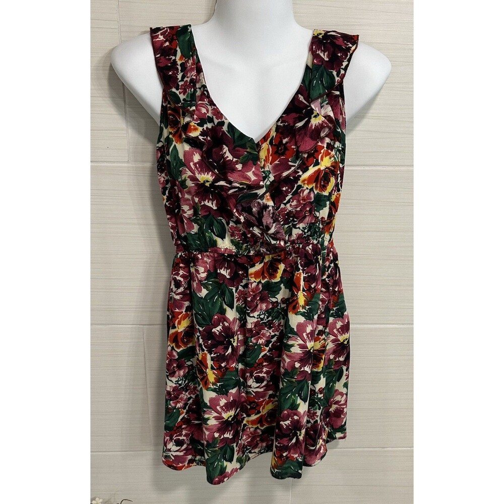 Full Tilt Vibrant Floral Print Ruffle Mini Dress M, Fun Breathable Vacay Party